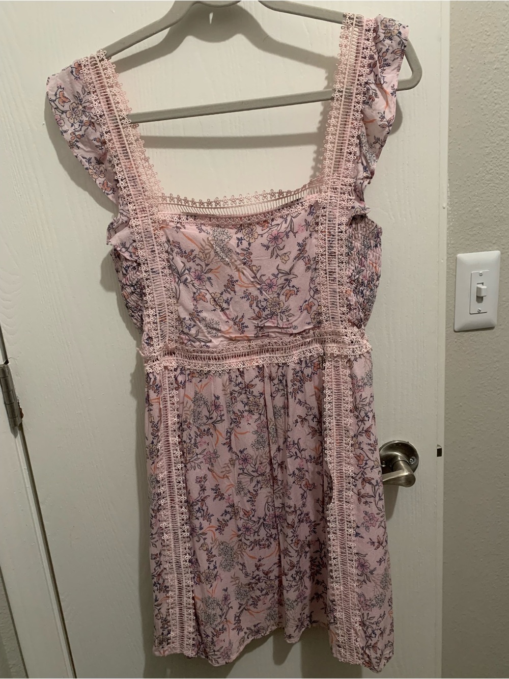 Altar'd State Pink Lace-Trim Floral Sundress